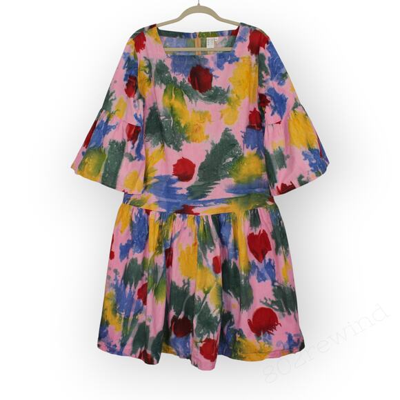 XL Osei-Duro Mutare Dress Elaine Batik Ghana DropWaist Bell Knee Multicolor - Picture 4 of 12